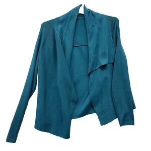 Darjoni cardigan sweater Womens Medium Silk blend Waterfall Open Teal 3/4 sleeve